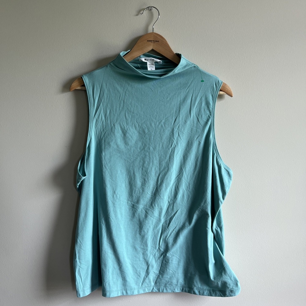 Athleta Women's Outbound Mock Neck Sleeveless Stretch Tank Top Blue Green Sz XL